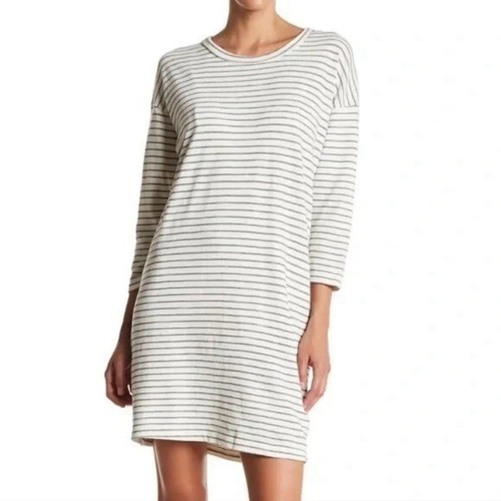 Current/Elliot Painter T-Shirt Dress Size 1/XS White/Black Striped Long Sleeve